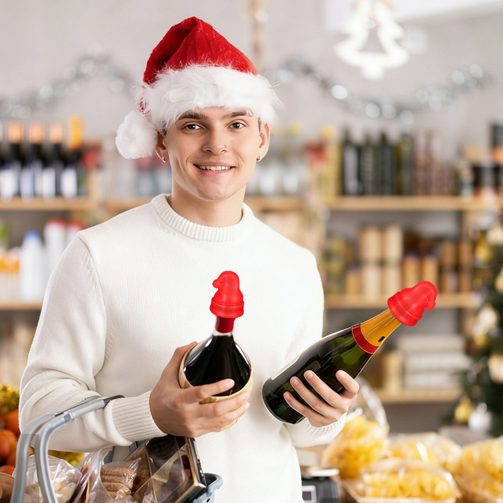 Wine Beer Hat - 2Pcs Mini Santa Hat Wine Stopper
