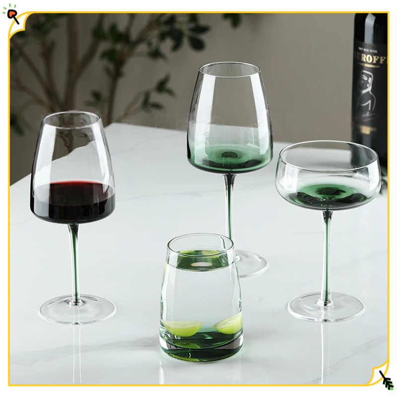 Champagne Flute Pair - Hand Blown Green Crystal Wine Glasses