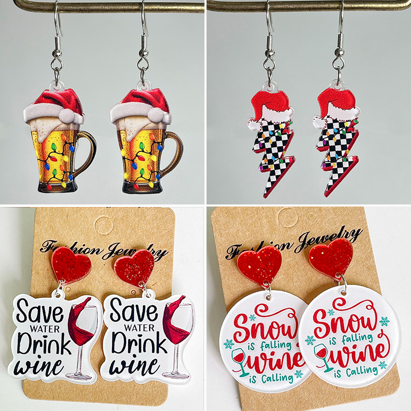 Wine Beer Hat - New Christmas Earrings Christmas Hat Red