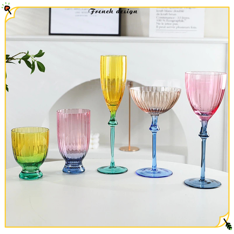 Champagne Flute Pair - Lujing Vintage Two Tone Beaded Stemmed
