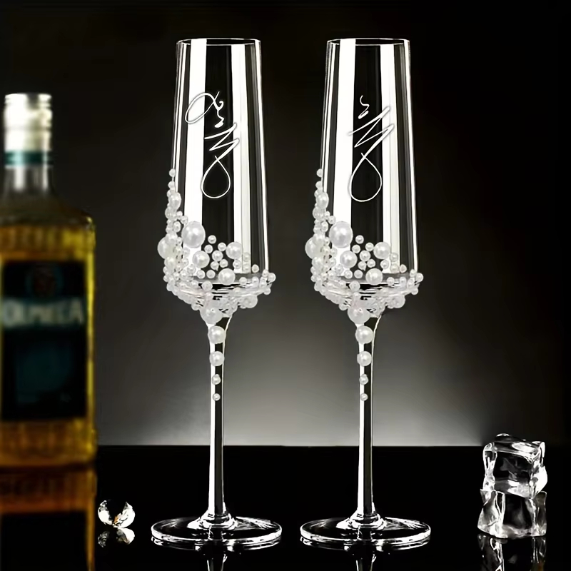 Champagne Flute Pair - 2Pcs Handcrafted Clear Crystal Champagne Glasses